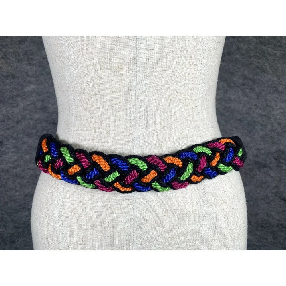 Vintage Statement Belt‎ Braided Womens Colorful 90s Strap Waist Retro